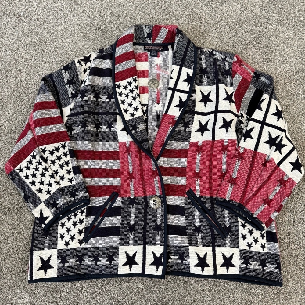 NWOT Vintage America Flag Tapestry Blanket Jacket 100% Cotton Women’s US 22/24